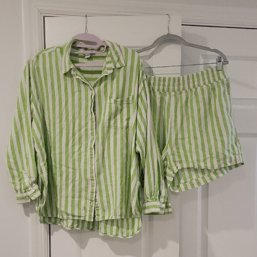 Old Navy Green and White Swim Coverup